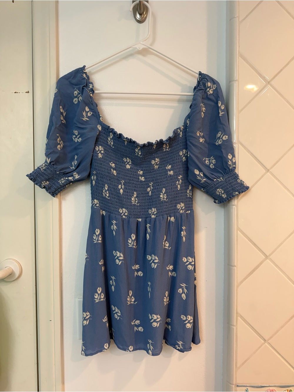 Blue Floral Square-Neck Mini Dress - Reformation - Picture 3 of 6